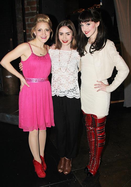 Lily Collins “Kinky Boots” backstage candids 10/17/13 
