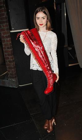 Lily Collins “Kinky Boots” backstage candids 10/17/13 