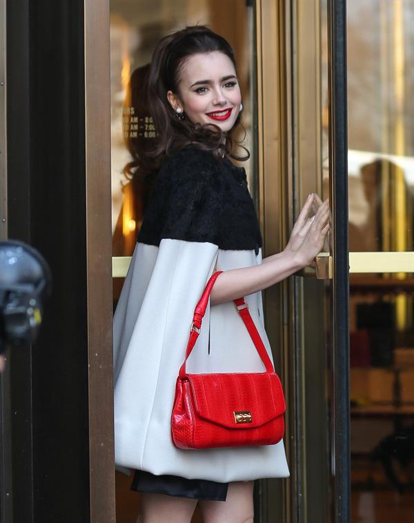 Lily Collins Outside the Bergdorf Goodman Store in NYC - April 4, 2013 