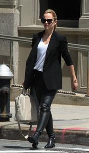 Mena Suvari - Spotted in tight leather pants in New York City on May 16, 2013