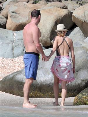 Naomi Watts wearing a swimsuit on the beach in St Barts 12/31/12 