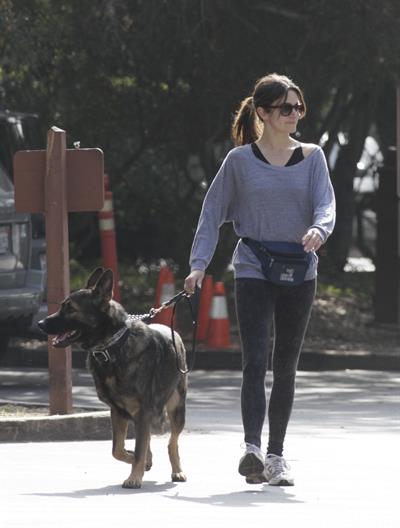 Nikki Reed jogging with her dog Enzo in Los Angeles on February 6, 2013