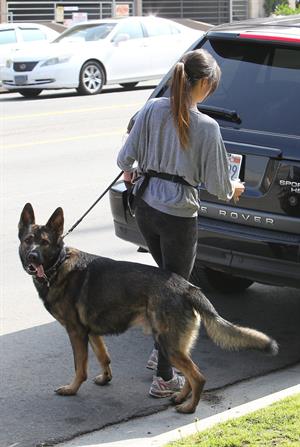 Nikki Reed jogging with her dog Enzo in Los Angeles on February 6, 2013