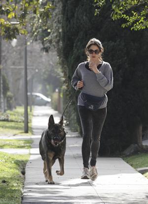 Nikki Reed jogging with her dog Enzo in Los Angeles on February 6, 2013