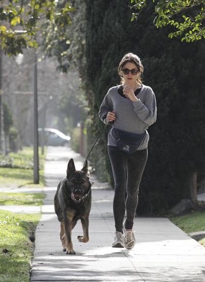 Nikki Reed jogging with her dog Enzo in Los Angeles on February 6, 2013