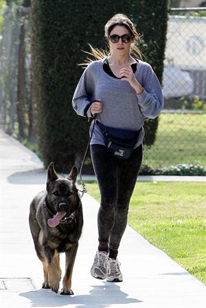 Nikki Reed jogging with her dog Enzo in Los Angeles on February 6, 2013