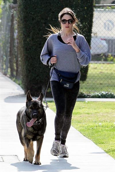 Nikki Reed jogging with her dog Enzo in Los Angeles on February 6, 2013