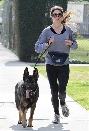Nikki Reed jogging with her dog Enzo in Los Angeles on February 6, 2013