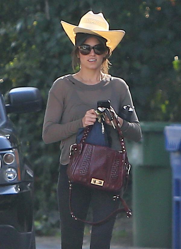 Nikki Reed walking and wearing her cowboy hat in Los Angeles on February 21, 2013