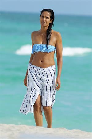 Padma Lakshmi in a bikini on the beach in Miami, Florida - December 8, 2012 