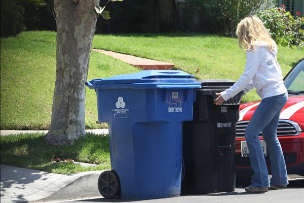 Rachel McAdams throws out the trash in Beverly Hills August 3, 2012