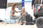 Minka Kelly and Rachael Taylor film Charlies Angel's on a beach in Miami 02-09-2011