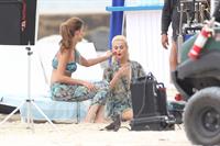 Minka Kelly and Rachael Taylor film Charlies Angel's on a beach in Miami 02-09-2011