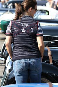 Katarina Witt at the oldtimer car rally Hamburg-Berlin-Klassik August 30, 2014