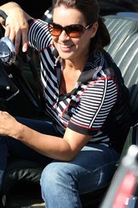 Katarina Witt at the oldtimer car rally Hamburg-Berlin-Klassik August 30, 2014