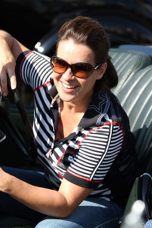 Katarina Witt at the oldtimer car rally Hamburg-Berlin-Klassik August 30, 2014