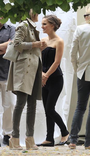 Natalie Portman modeling for a Miss Dior campaign photo shoot in the gardens of the Palais Royal in Paris 6/26/12 