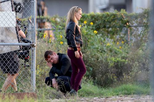 Natalie Portman on the set of a Terrence Malick film in Austin 10/20/12 