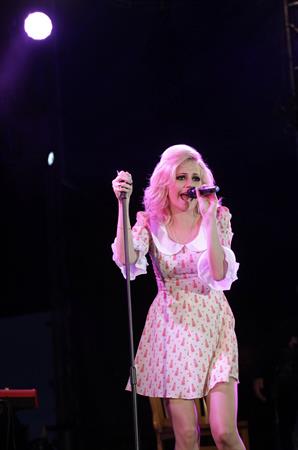 Pixie Lott performs on stage in Londonderry, Northern Ireland, Thursday, June 21, 2012.