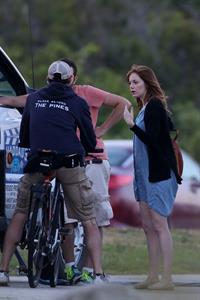 Emma Stone on the set of an untitled Woody Allen project in Newport July 28, 2014
