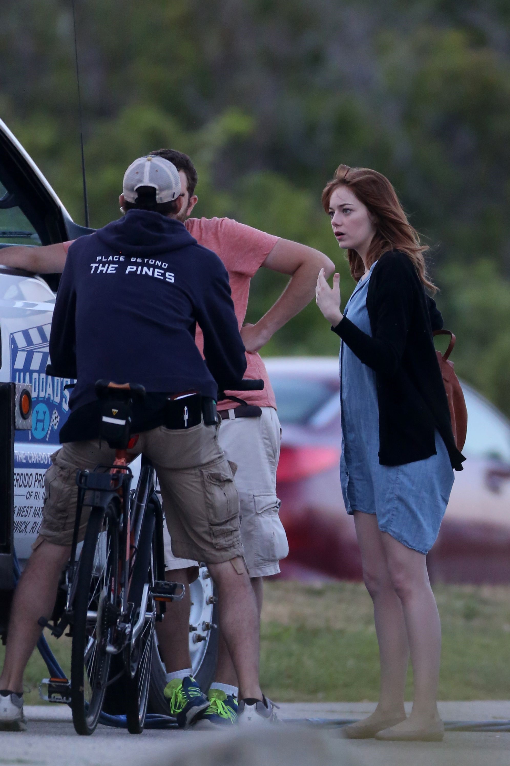 Emma Stone on the set of an untitled Woody Allen project in Newport July 28, 2014