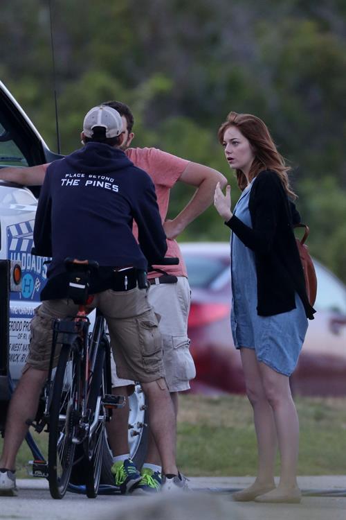 Emma Stone on the set of an untitled Woody Allen project in Newport July 28, 2014