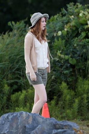 Emma Stone on the set of an untitled Woody Allen project in Newport July 28, 2014