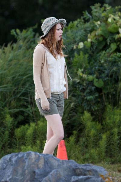 Emma Stone on the set of an untitled Woody Allen project in Newport July 28, 2014