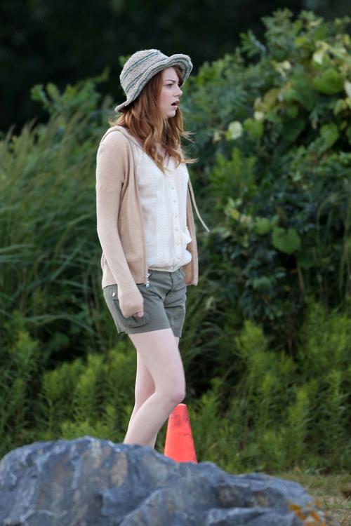 Emma Stone on the set of an untitled Woody Allen project in Newport July 28, 2014