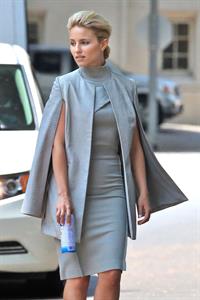 Dianna Agron wearing grey on the set of  Headlock  on July 29, 2014
