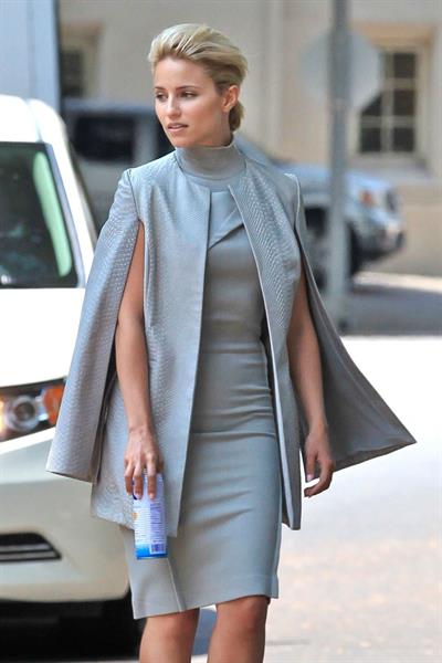 Dianna Agron wearing grey on the set of  Headlock  on July 29, 2014