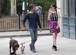 Anne Hathaway out walking with her husband in New York City