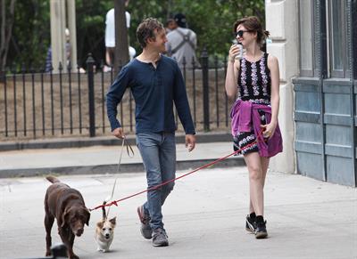 Anne Hathaway out walking with her husband in New York City