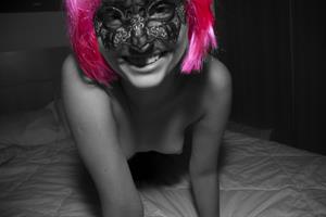 Pink wig and mask