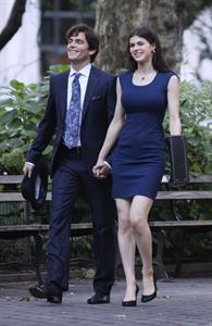 Alexandra Daddario on set of white collar in New York City on August 26, 2010
