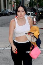 Noah Cyrus braless boobs in a see through top showing her tits seen by paparazzi.



