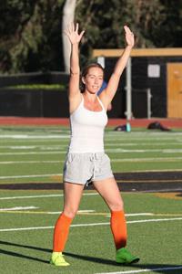 Kendra Wilkinson braless boobs showing her tits pokies seen by paparazzi playing soccer seen by paparazzi.












