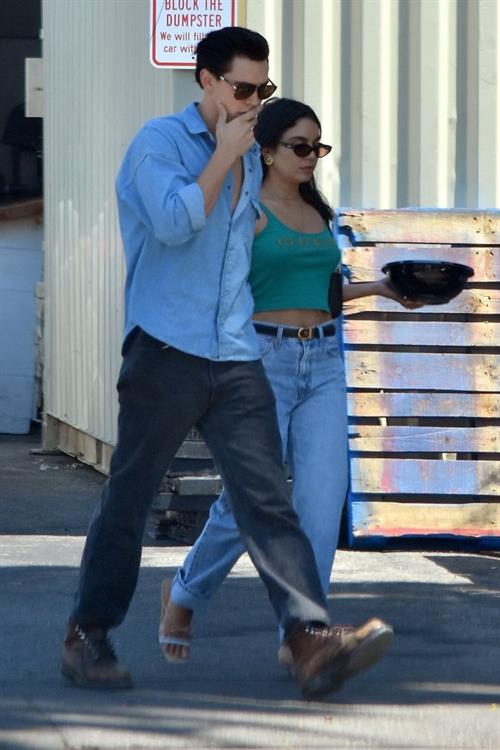 Vanessa Hudgens Pictures Vanessa Hudgens braless nipples pokies in a green top showing off her tits seen by paparazzi with Austin Butler.