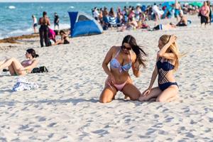 Claudia Romani and Lucia Luciano seen at the beach in a sexy ass thong bikini also showing nice cleavage seen by paparazzi.














