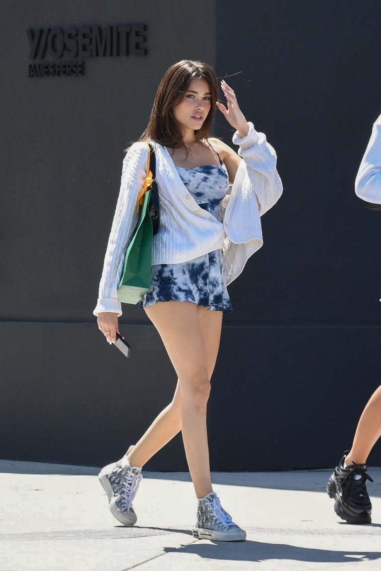 Madison Beer Pictures Madison Beer upskirt wardrobe malfunction seen by paparazzi flashing her panties in a mini dress.
