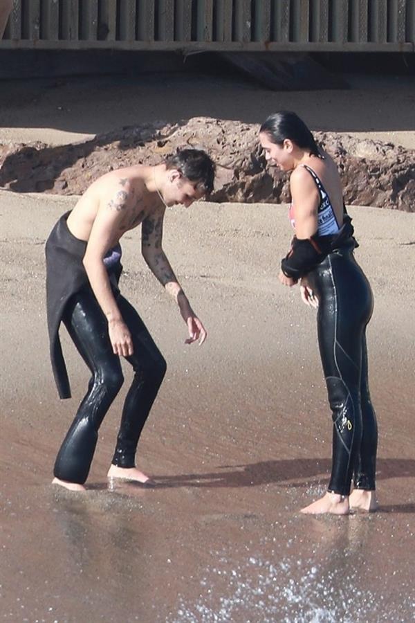 Dua Lipa sexy ass and cleavage in a swimsuit at the beach seen with her boyfriend by paparazzi.













