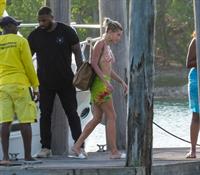 Hailey Bieber, Kendall Jenner and Justine Skye sexy bikini and swimsuit photos seen on a boat drinking for Hailey Bieber's bachelorette party.
