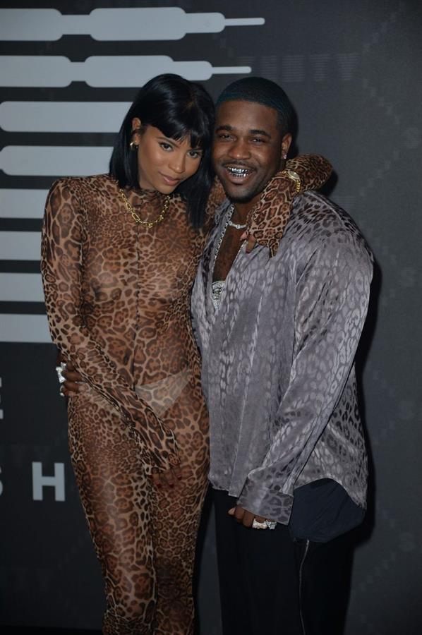 Renell Medrano braless boobs in a see through bodysuit showing off her tits seen by paparazzi at the Savage X Fenty event.











































