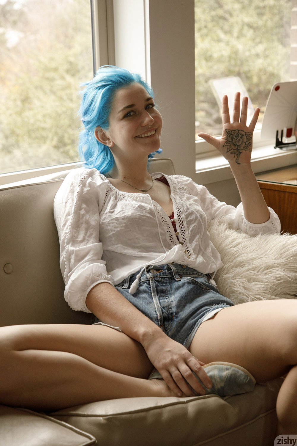 Skye Blue in Denim Shorts