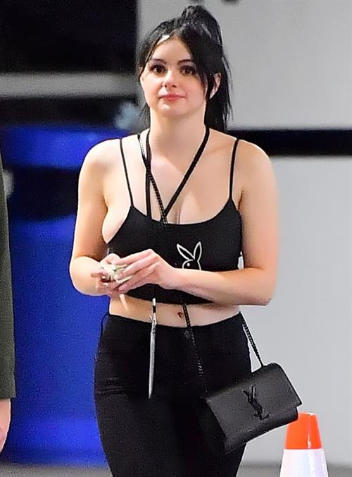 Ariel Winter Pictures Ariel Winter nip slip wardrobe malfunction seen by paparazzi with her big braless tits slipping out of her top.
