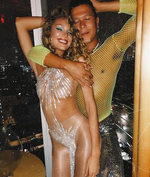 Candice Swanepoel Pictures Candice Swanepoel boobs in a see through Halloween outfit showing off her tits.