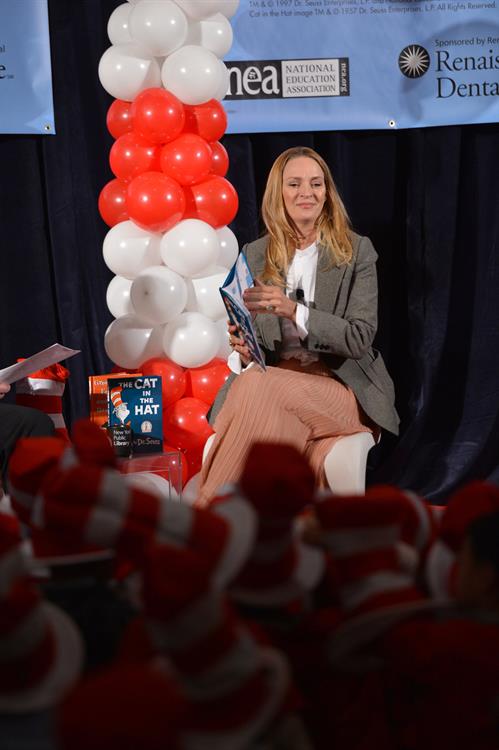 Uma Thurman joins Cat In The Hat On NEA's Read Across America Day at New York Public Library (01.03.0213) 