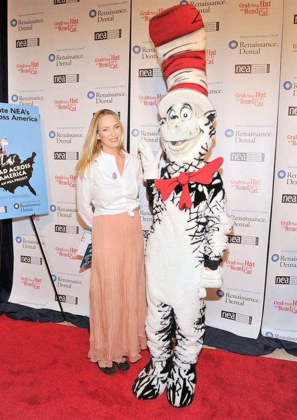 Uma Thurman joins Cat In The Hat On NEA's Read Across America Day at New York Public Library (01.03.0213) 