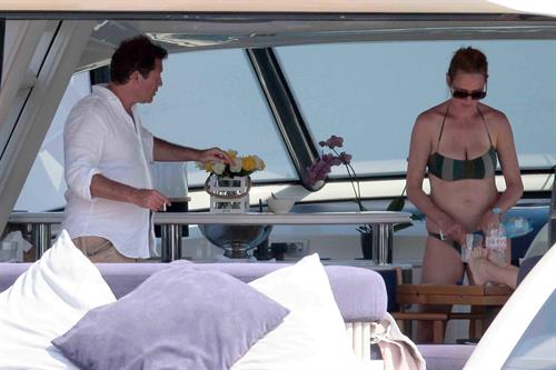 Uma Thurman on a yacht in St Trope July 6, 2013 