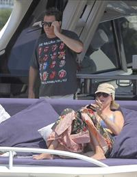 Uma Thurman wearing a bikini top on a yacht in St Tropez July 7, 2013 